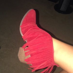 Red fringe booties